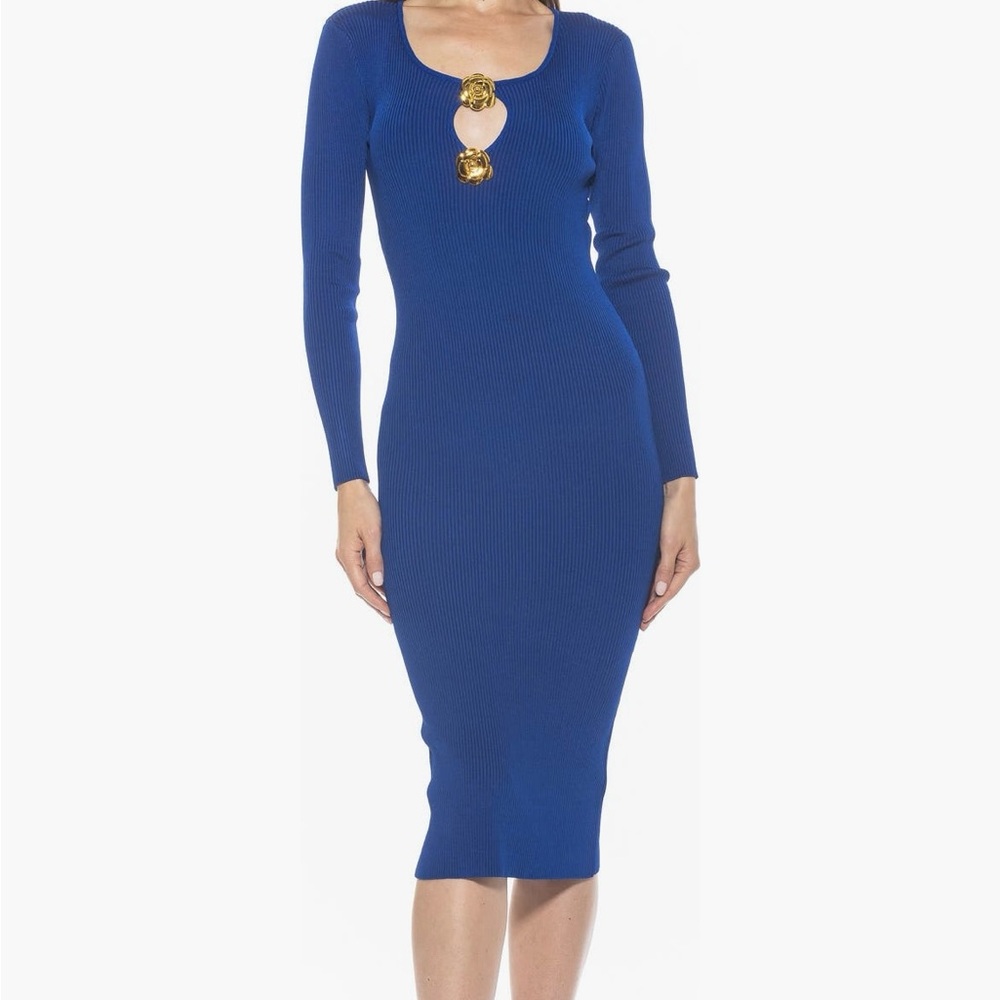 Blue Long Sleeve Bodycon Cocktail Dress